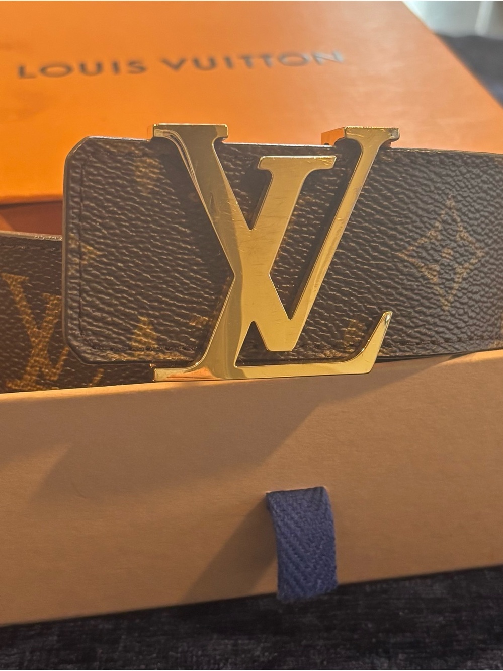 Louis Vuitton Brown Monogram Belt with Gold LV Buckle